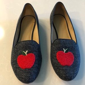 Talbots denim flats with apple appliqué